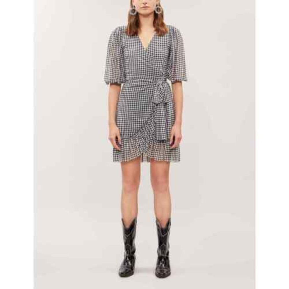 GANNI Gingham Cross-over Gingham Mini Dress Size XS